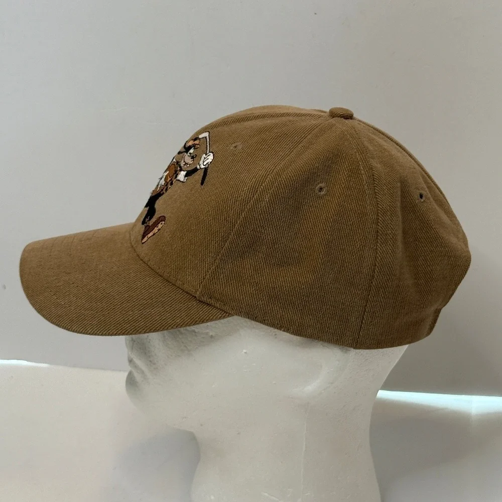 Vintage Disney Goofy Golf Hat Tan Twill Adjustable Leather Strap Baseball Cap